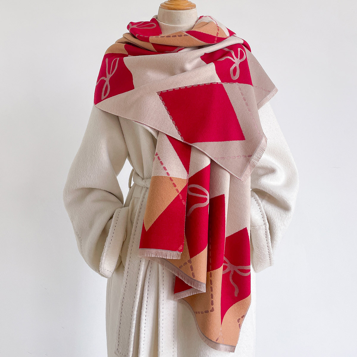 Cashmere Pashmina Wrap - Women Imitation Cashmere Scarf Fringed Thick