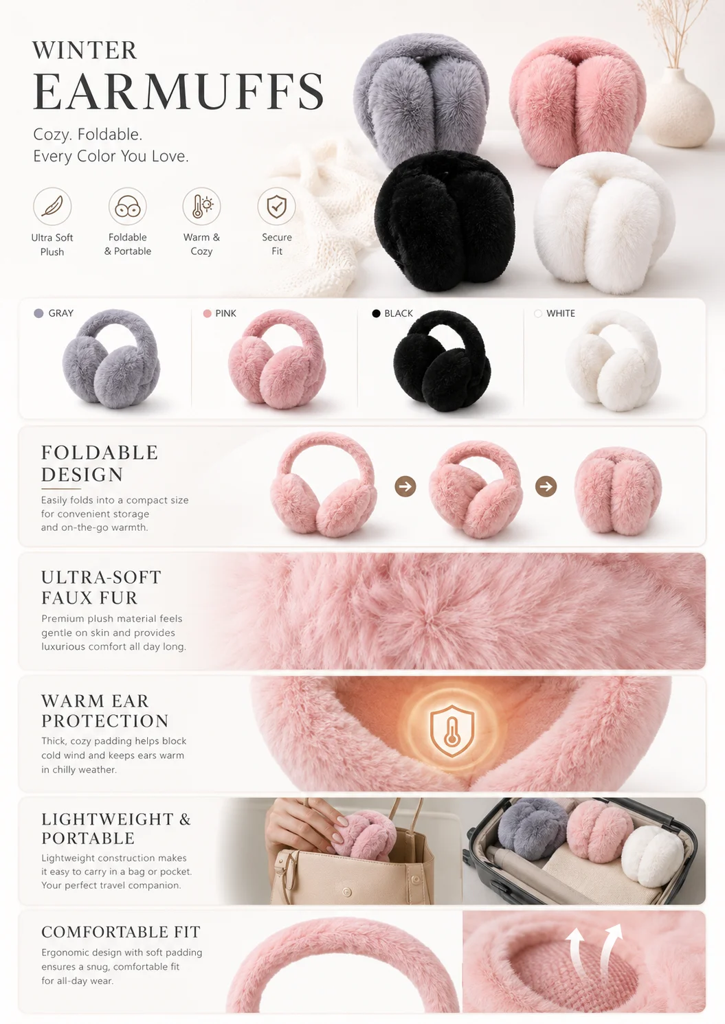Super Warm Plush Earmuffs, Fol - Earmuffs Foldable 评论和价格