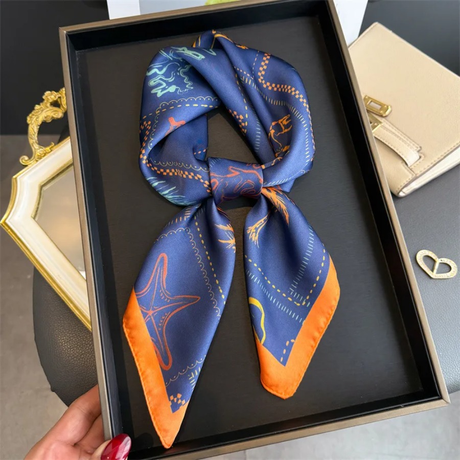 Blue Print Silk Square Scarf W - Shawl Wrap Winter 评论和价格
