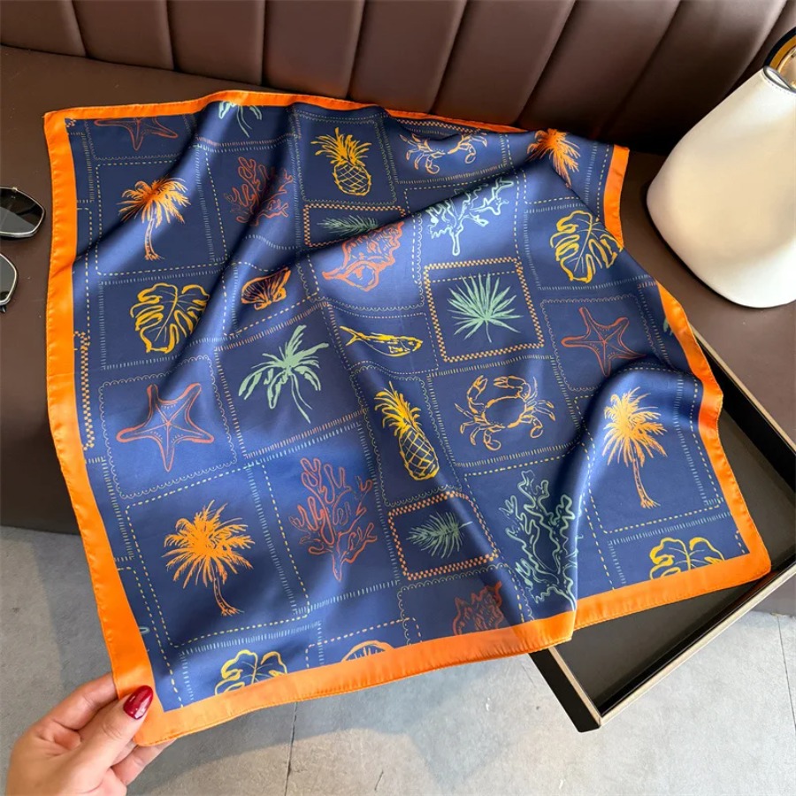 Blue Print Silk Square Scarf W - Shawl Wrap Winter 评论和价格