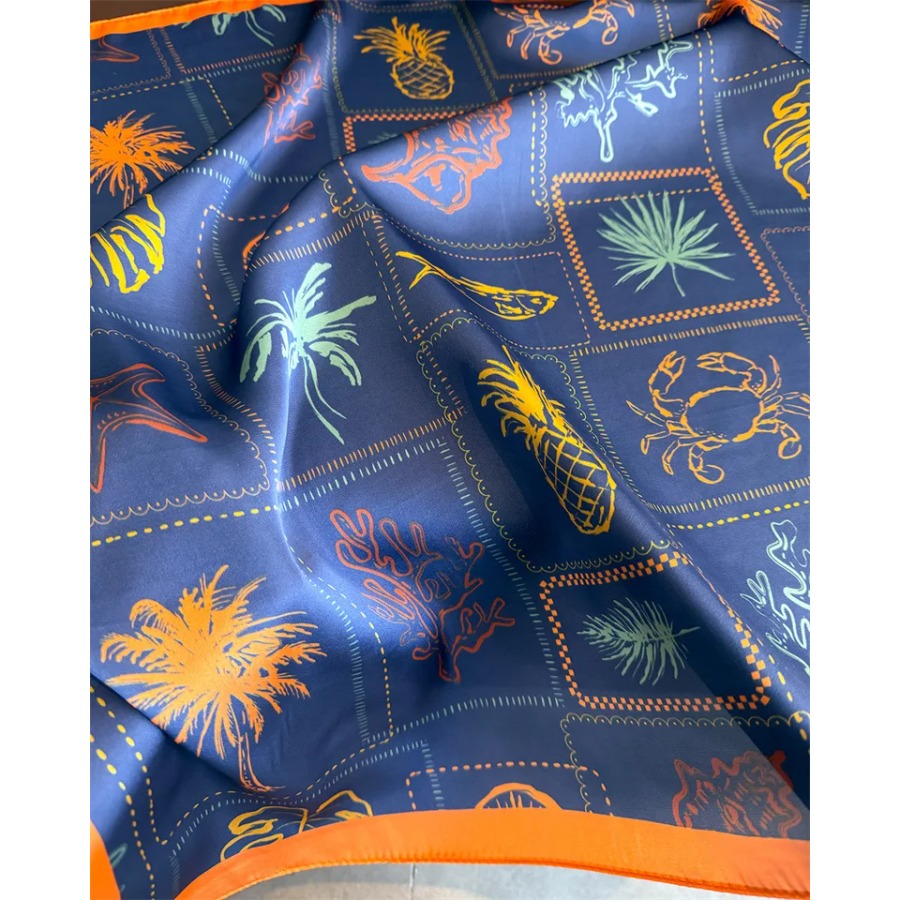 Blue Print Silk Square Scarf W - Shawl Wrap Winter 评论和价格