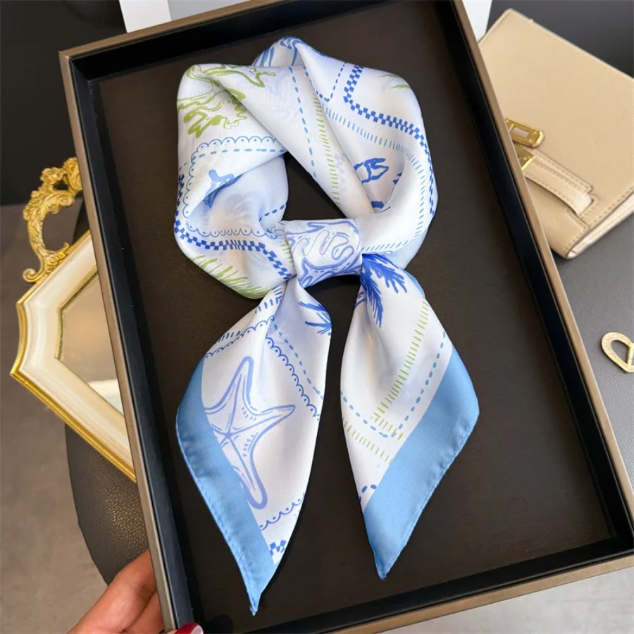 Blue Print Silk Square Scarf W - Shawl Wrap Winter 评论和价格